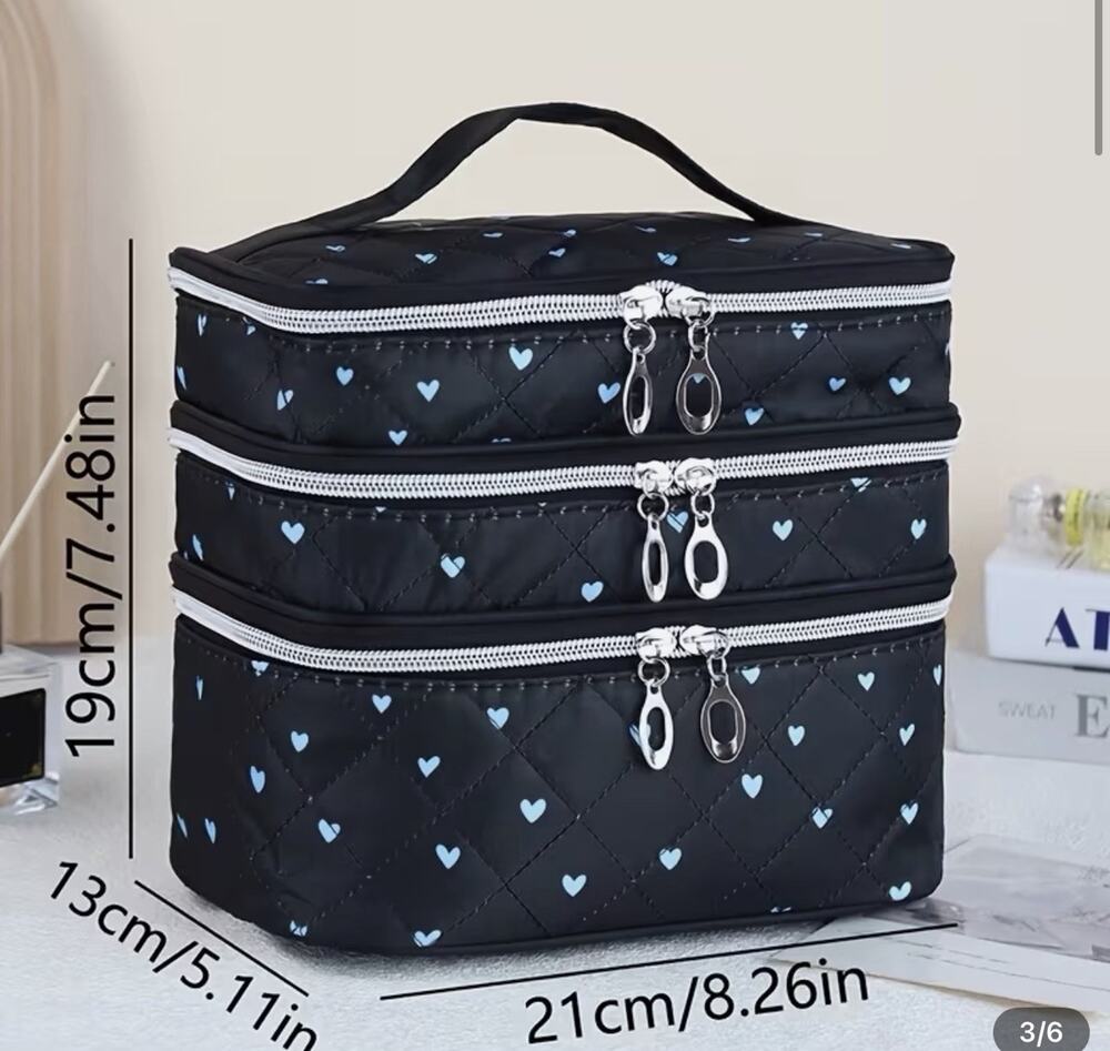 Cosmetic Makeup Travel Kit Three Layers and Black and Light Blue New